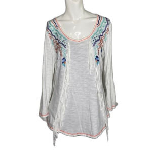 REBA White Embroidery w/Blues & Coral Sz M EUC